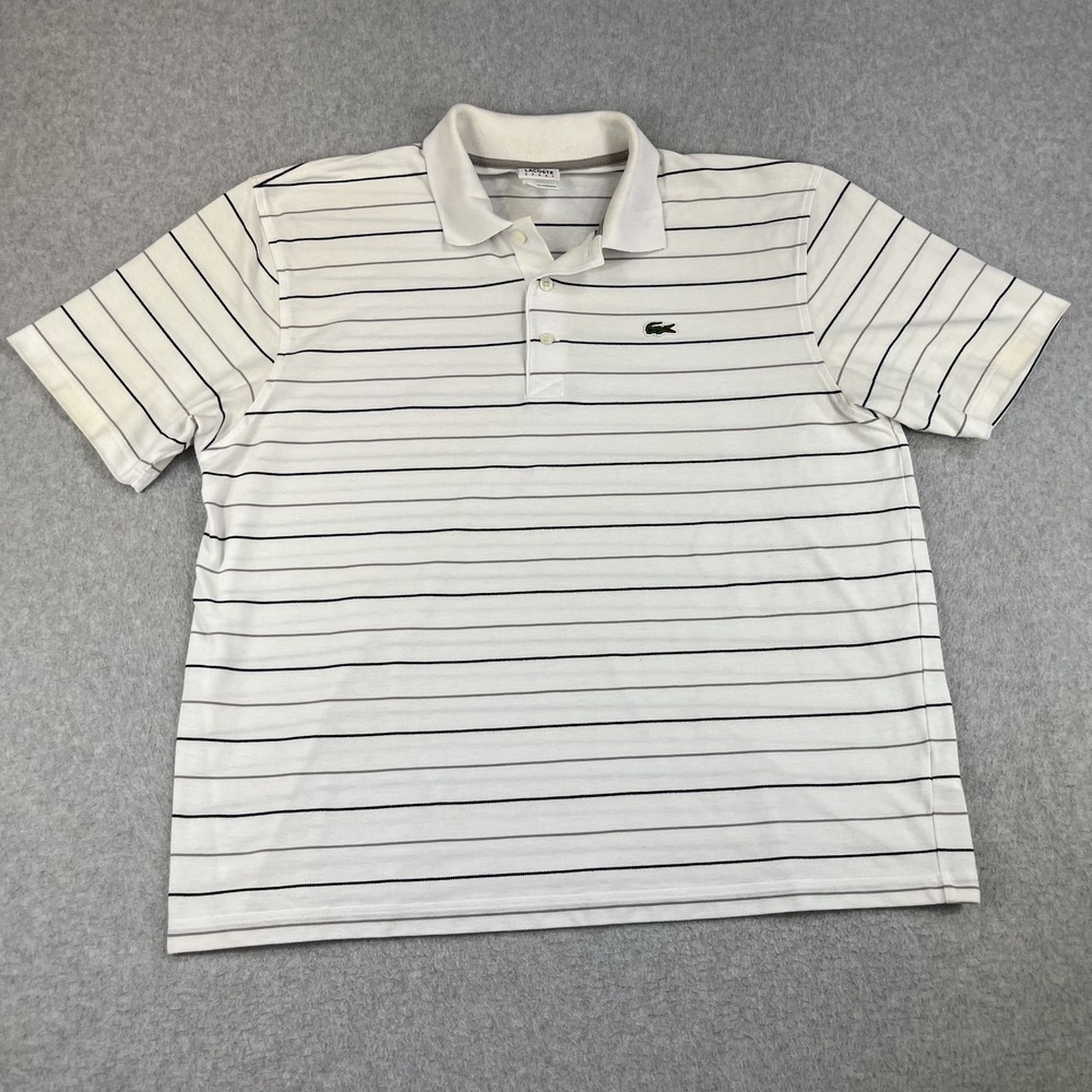 Lacoste Sport Polo Shirt Mens Size 7 Stripe Short Sleeve France White Preppy